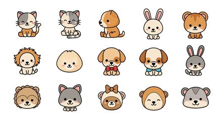 Cartoon Illustration Set of Cute and Adorable Animal Character Collection