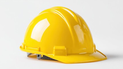 A yellow construction helmet on a white background.