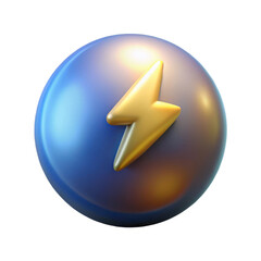 Golden lightning bolt inside a blue sphere isolated on transparent background