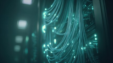 Abstract depiction of fiber optic cables data network