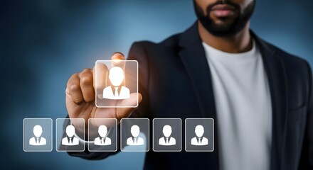 Personnel selection process african american man choosing candidate hr management recruitment concept
