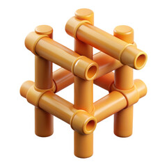 Orange plastic building toy structure isolated on transparent background