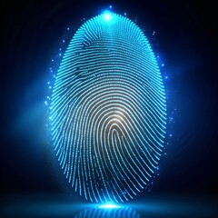 Glowing blue digital fingerprint with futuristic technology and security concept