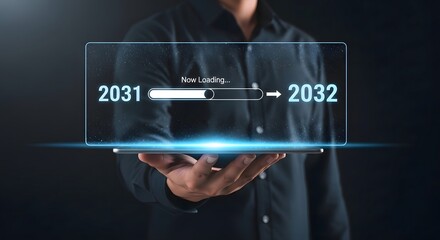 Transitioning from year 2031 to 2032 concept of future progress and digital transformation era
