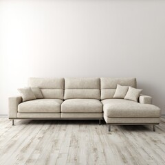 A modern and cozy beige sofa in a living room setting, creating a warm and inviting atmosphere. With its comfortable design and neutral color palette, the sofa is perfect for relaxing and unwinding.