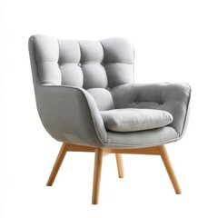 Naklejka premium A cozy and stylish armchair, with light grey fabric and wooden legs