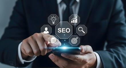 Understanding seo strategies: a businessman using a phone for search engine optimization tactics