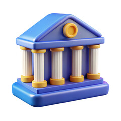 Blue cartoon bank building with columns isolated on transparent background