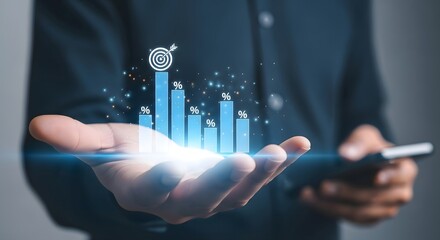 Visualizing business growth strategy and financial success with data analytics and target goals