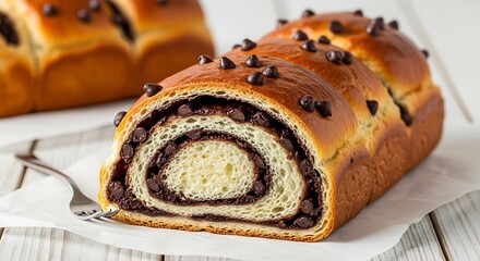 Chocolate chip pastry loaf, sliced