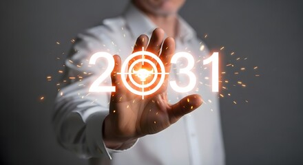 Visualizing future success and goals for the year two thousand thirty one with target focus