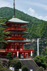 view nachi waterfall pagoda mountain japan