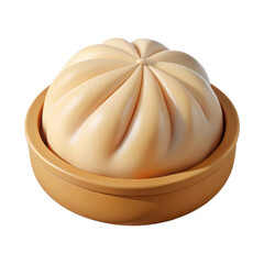 Steamed pork bun in wooden steamer isolated on transparent background