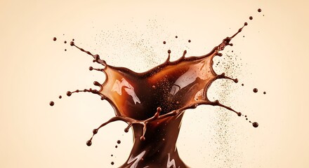 Chocolate splash on a light beige background