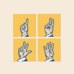 Hand making one two three four clipart icon set number retro logo vintage illustration design vector