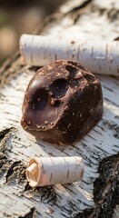Chocolate truffle on birch bark