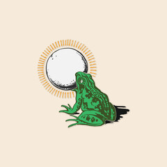 Obraz premium Toad frog eadting a giant shiny pearl icon retro logo vintage illustration design vector element