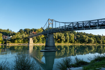 Passau, Bavaria, Germany: pedestrian and cyclist Innsteg bridge over the Inn river near the old town 