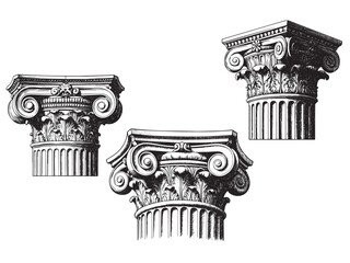 Obraz premium Ancient Greek Column Vintage Engraved Historical Architecture Illustration Vector