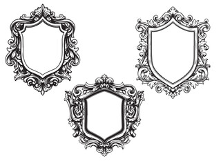 Heraldic Shield Vintage Engraved Ornamental Decorative Illustration Isolated Vector