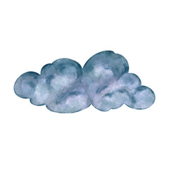 Watercolor illustration of a fluffy blue cloud in cartoon style. Perfect for nursery decor, baby shower, childrens books, textiles, wallpapers, posters, packaging, stickers and bedtime themes.