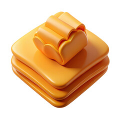 Stack of orange cheese slices with a cheese roll isolated on transparent background