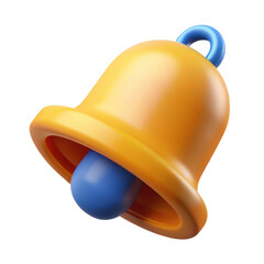 3d rendered yellow bell with blue clapper isolated on transparent background