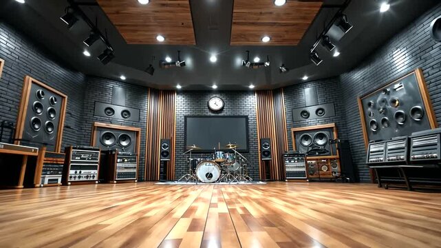 Modern Recording Studio with Musical Equipment Interior