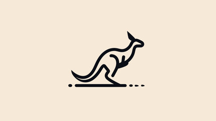 Minimalist jumping kangaroo line art illustration on a plain background, abstract animal icon, simple marsupial symbol