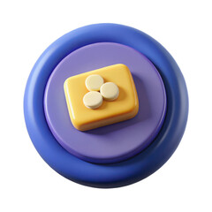 Yellow square with three white marshmallows on purple and blue concentric circles isolated on transparent background