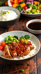 Teriyaki chicken bowl with rice and veggies