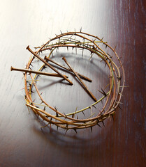 Nails and wteath on a table