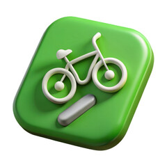 Green square button with bicycle icon and tube isolated on transparent background