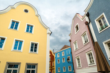Old town of Schärding, Austria, known for its colourful houses 