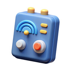 Cute blue retro radio with wifi symbol isolated on transparent background