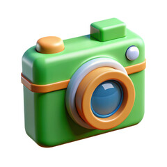 Cute cartoon green camera isolated on transparent background