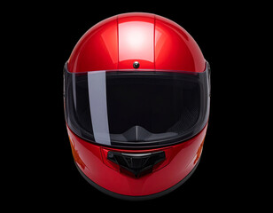 Red Motorcycle Helmet with Dark Visor and Autumn Leaves PNG