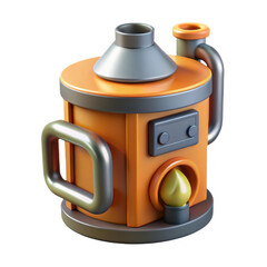 Stylized orange industrial boiler with flame isolated on transparent background