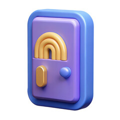 3d cartoon purple door with golden rainbow and heart isolated on transparent background