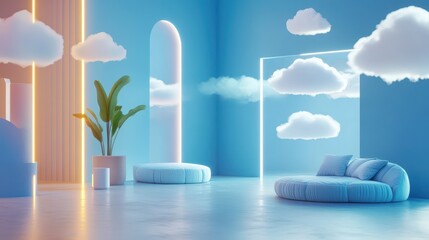 Cloud platforms in a futuristic architectural environment