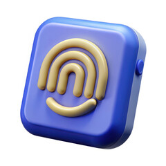 3d rendering of a blue rounded square icon with a yellow rainbow symbol isolated on transparent background