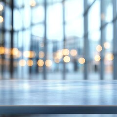 Blurry cityscape view through glass, light bokeh, smooth surface