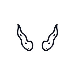 Goat horns logo icon sign Doodle cartoon design Halloween scary style Hand drawn ink sketch Devil horns Decorative element Fashion print for clothes apparel greeting invitation card cover flyer poster