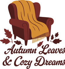 Autumn Chair with Cozy Blanket and Falling Leaves Illustration