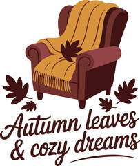 Cozy Armchair with Blanket and Autumn Leaves Illustration