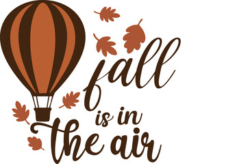 Hot Air Balloon with Falling Autumn Leaves Illustration