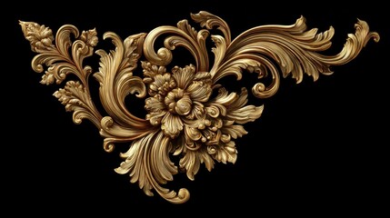 golden ornate corner design element isolated on transparent background