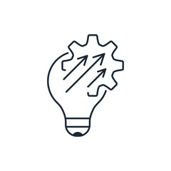 Engineering project in embodiment. Implementation of the invention. Vector linear icon illustration isolated on white background.