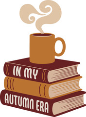 Cozy Autumn Books and Coffee Mug Illustration