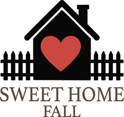 Sweet Home Fall House with Heart Illustration